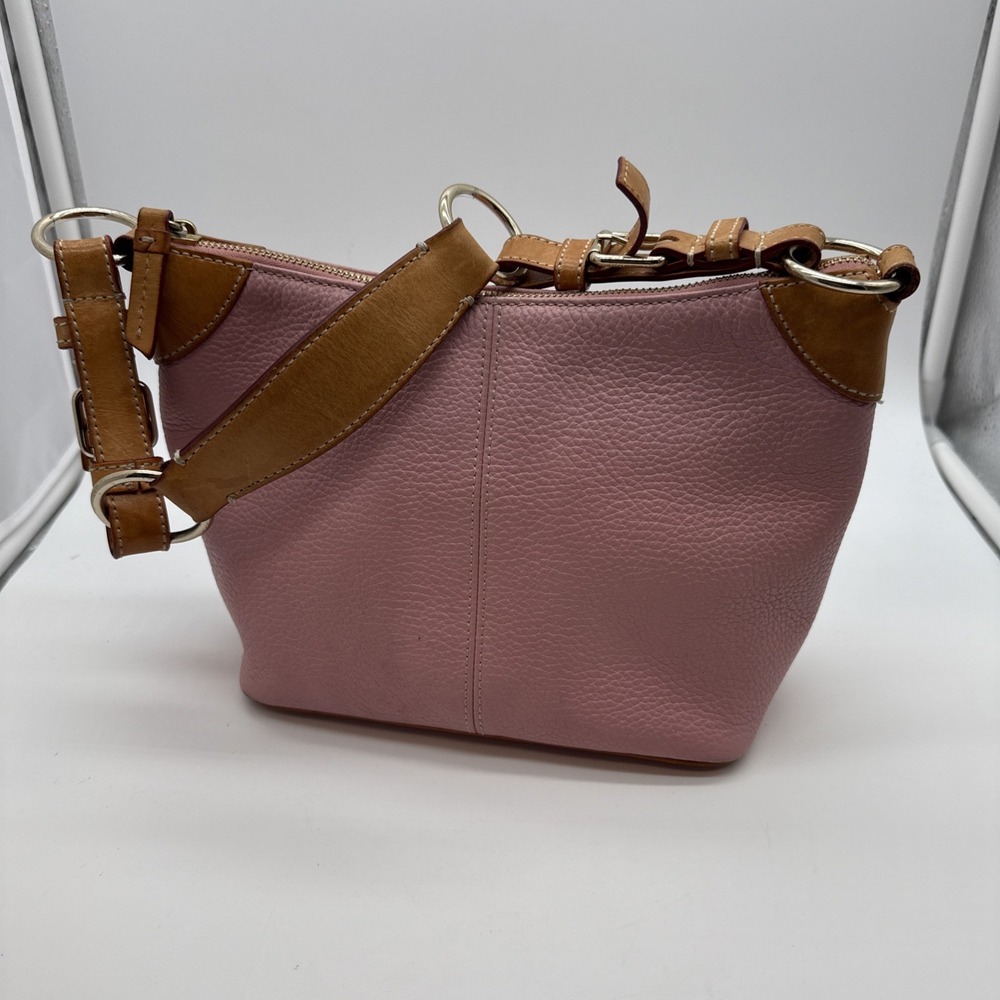 Dooney & Bourke Pink/Brown Trim Leather Hobo Shoulder Carry Bag Purse Vintage